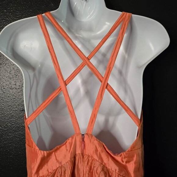 Y2K Vintage Style Silk Metallic Pink Coral Crinkle Halter Babydoll Mini Dress sz - Picture 8 of 12